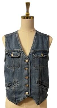 Reformation Jacqui Denim Vest Cayman Wash Button-Front Vest Back Cinch Size S